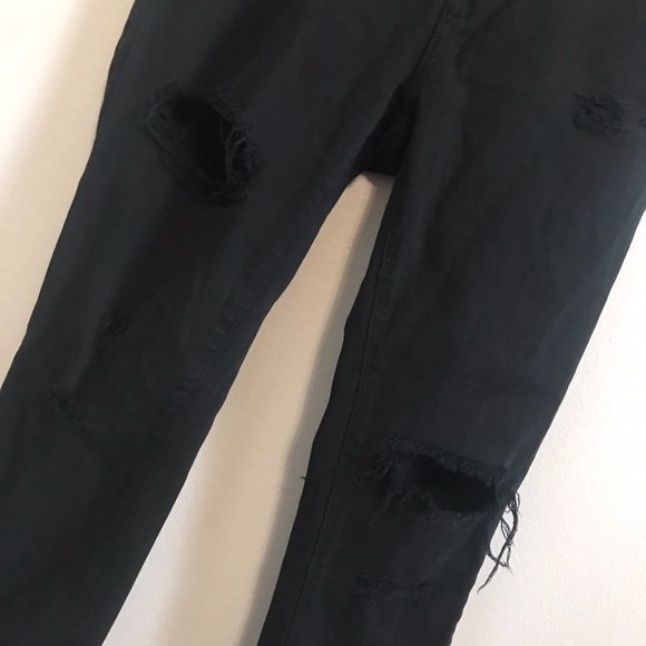 GAP Black Midrise Distressed Girlfriend Straight Leg Jeans Size 27R - Picture 3 of 8